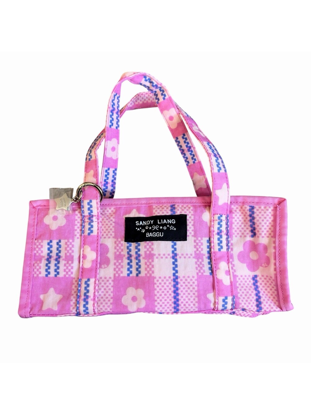 NWT Baggu x Sandy Liang Mini Nylon Market Bag in Market Plaid Pink